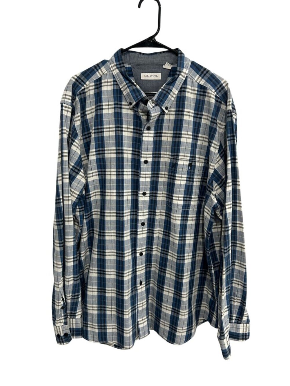 Nautica XXL Mens Blue Plaid Button Up Long Sleeve Cotton Shirt Heritage Style